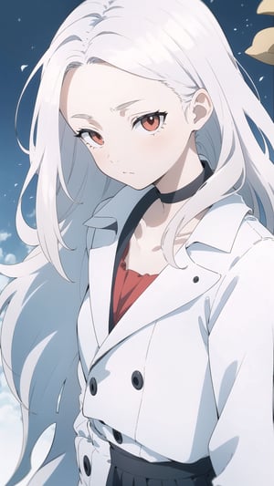  women, white hair with blue highlights, red eyes, choker, no sanity, trench coat, skirt,


(masterpiece, best quality, hires, high resolution:1.2), (beautiful, aesthetic, perfect, delicate, intricate:1.2), (depth of field:1.2),KunoTsubakiv1,In the style of gravityfalls,fantasy00d