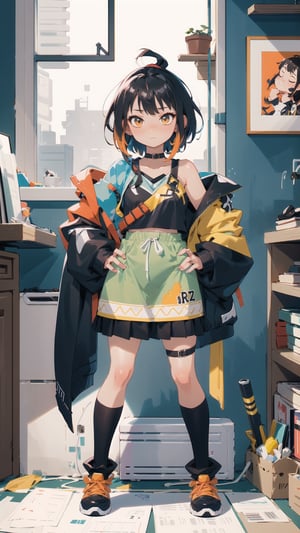 (dinamic pose), Megumin, full body, 
oversized sweatshirt, skirt,
Surround her with soft and ambient lighting to set a tranquil mood. and her stunning white, black, and multicolored hair in highly detailed Make use of vibrant colors to bring this masterpiece to life, with exceptional artistry and a touch of elegance. (freckles:0.8)