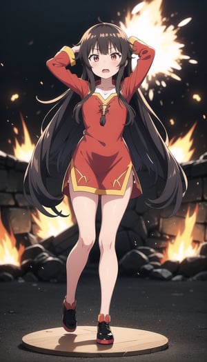 full body, megumin with surprised expression, explosive hair, dark dragon figure in the background of the image




,niji6,KunoTsubakiv1