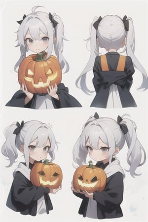 a pumpkin with long pigtails, white hair, adorable expressions,
,KunoTsubakiv1