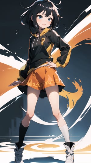 (dinamic pose), Megumin, full body, 
oversized sweatshirt, skirt,
her stunning white, black, and multicolored hair in highly detailed Make use of vibrant colors to bring this masterpiece to life, with exceptional artistry and a touch of elegance. (freckles:0.8),KunoTsubakiv1,asuna yuuki