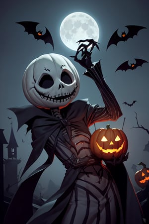 Jack Skellington, Halloween, The Nightmare Before Christmas, Tim Burton, Bat, Full Moon, Jack-O-Lantern, Amazing Artwork