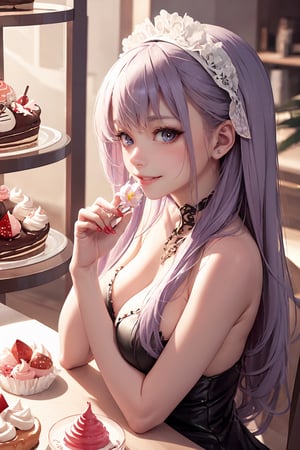 Surreal, beautiful woman eating sweets