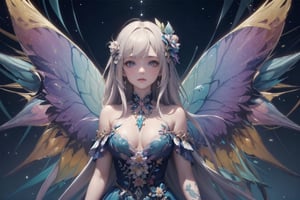 (masterpiece, highest quality, extreme detailed, best quality, official art, beautiful and aesthetic:1.2), (1girl), fairy, wings, (kaleidoscope art:1.2), cowboy shot