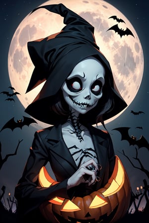 Jack Skellington, Halloween, The Nightmare Before Christmas, Tim Burton, Bat, Full Moon, Jack-O-Lantern, Amazing Artwork