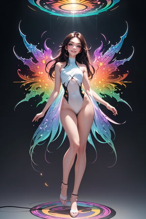 (masterpiece, incredibly absurdres, highres, best quality, official art, beautiful and aesthetic:1.2), (gradient light:1.5), (1 girl), (shiny skin, shiny face), happy, dynamic angle,full body shot,(long straight hair, shiny hair), (kaleidoscope art:1.2)