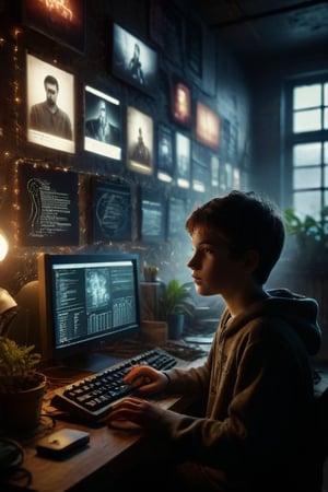 In a dimly lit room, the glow of multiple screens casts a soft light on the focused face of a young programmer. Their fingers dance across the keyboard, coding lines that weave together the fabric of a new digital world. The walls, adorned with posters of iconic tech legends, seem to whisper words of encouragement. Amidst the clutter of tech gadgets and books, a single plant thrives, adding a touch of life to the otherwise electronic environment.
