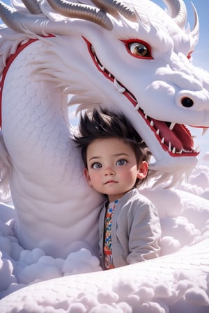 extreme realistic, photo real. solo, short hair, black hair, red eyes, 1boy, closed mouth, male focus, horns, chibi, aged down, child, dragon, male child,photorealistic