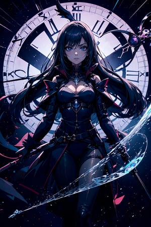 futuristic,  cyberpunk, a time-traveling sorceress anime girl with a mysterious hourglass staff, casting spells to manipulate time and space, intricately detailed, 