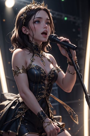 HIGHLY DETAILED, RAW, bokeh, 1girl,  idol, singing, concert, band, rom side, 