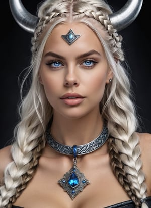 (masterpiece:1.2), (best quality:1.1), detailed, (high quality, highres:1.1), absurdres, HDR, 8k uhd, (close up:1.2), (realistic:1.1), portrait, photorealistic, viking braid, (iron crown:1.1), royal clothes, (viking jewelry:1.2), viking queen, proud look, (platinum hair:1.2), (blue eyes:1.1), royal clothes, (viking jewelry:1.2), dark theme, fcPortrait, (tribal neck tattoo:1.2),