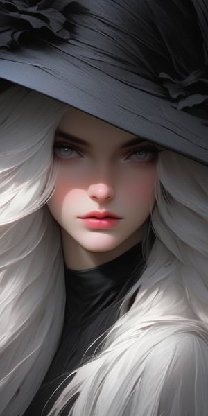 a woman with long white hair and a black hat, great digital art with details, neoartcore and charlie bowater, gorgeous digital art, exquisite digital illustration, stunning digital illustration, beautiful digital illustration, detailed matte fantasy portrait, beautiful fantasy art portrait, 8k high quality detailed art, trending digital fantasy art, in the art style of bowater, beautiful digital artwork