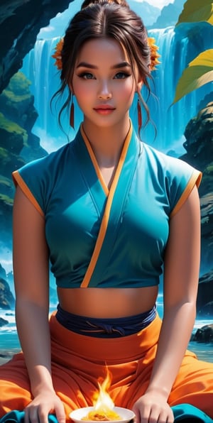 avatar: last airbender'd love you to go find this cute  while looking down and meditating, do your, in the style of edward cucuel, vibrant colorism, joe madureira, anime aesthetic, photo-realistic, idealized