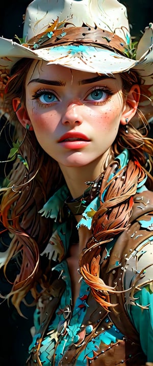 visual stunning photo of a female cowboy| cowboy western setting, centered| key visual| intricate| highly detailed| breathtaking beauty| precise lineart| vibrant| comprehensive cinematic| Carne Griffiths| Conrad Roset, best quality












,Leonardo,3D