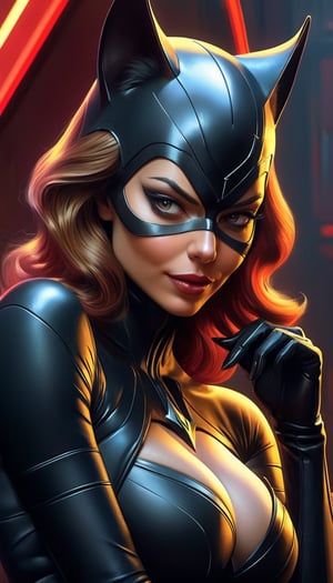 Cat woman, decollete, intricate, highly detailed, comprehensive cinematic, 8k, cinematic lighting, best quality, highres, detailed work, post-processing, perfect result, portrait, professional ominous concept art, by artgerm and greg rutkowski, an intricate, elegant, highly detailed digital painting, concept art, smooth, sharp focus, illustration, in the style of simon stalenhag, wayne barlowe, and igor kieryluk.