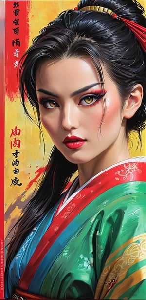 a female geisha, rogue woman, close-up, cinematic shot, graphic novel cover page, oil pastels, oil paint, doujinshi