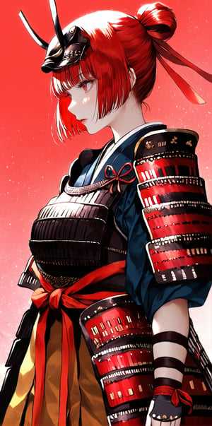 1girl,dressed in samurai-style armor, She wears traditional Japanese armor reminiscent of a samurai,Blue coat, yellow hakama ,The design blends elegance with strength, portraying her as a warrior princess,(Large red head ribbon), Adorning her head is with a faintly red ribbon tied, shining brightly, warrior samurai, score_9