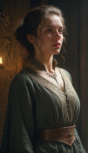 female, half elf, stray, middel ages, scruffy, simple medieval clothing, servant, perfect composition, beautiful detailed intricate insanely detailed octane render trending on artstation, 8 k artistic photography, photorealistic concept art, soft natural volumetric cinematic perfect light, chiaroscuro, award - winning photograph, masterpiece, oil on canvas, raphael, caravaggio, greg rutkowski, beeple, beksinski, giger
