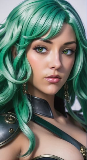 ((best quality)), ((masterpiece)), (detailed), woman with green hair, holding a sword, (Artgerm inspired:1.2), (pixiv contest winner:1.1), (octopus goddess:1.3), (Berserk art style:1.2), close-up portrait, goddess skull, (Senna from League of Legends:1.1), (Tatsumaki with green curly hair:1.2), card game illustration, thick brush, HD anime wallpaper, (Akali from League of Legends:1.1), 8k resolution 