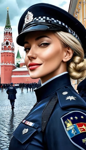 Ivanna - police officer👮‍♀️, Moscow Kremlin, digital painting, high quality,