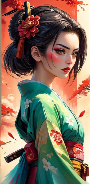 a female geisha, rogue woman, close-up, cinematic shot, graphic novel cover page, oil pastels, oil paint, doujinshi