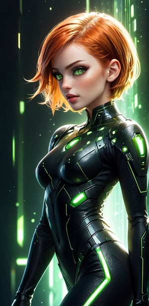 (dreamlikeart:1.3), (redshift style:0.8), illustration, 1woman, female portrait, solo, closeup, sexy, ginger, short bobcut, green eyes, black futuristic bodysuit, highly detailed woman, perfect eyes, perfectly detailed face, sci-fi, spaceship, lifelike texture, trending on deviantart, sharp focus, (subsurface light scattering, ray tracing:1.2), diffused lighting, soft shadows, cinematic ambient, amazed, loving, looking side, kodak professional metallic