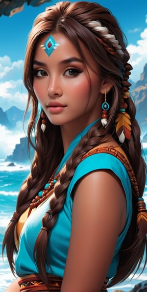 avatar: last airbender'd love you to go find this cute  while looking down and meditating, do your, in the style of edward cucuel, vibrant colorism, joe madureira, anime aesthetic, photo-realistic, idealized native americans, dark brown and cyan