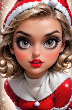 Christmas Pin-up Girl, big gorgeous eyes, in a cute christmas outfit, dynamic pose, modern vintage style, 2d, UHD Pen and Ink drawing, by annestokes, Artgerm, Rolf Armstrong, Ross tran, illustrative, painterly, highly detailed, graphic illustration, comic art, graphic novel art, vibrant, detailed character design, trending on DeviantArt
