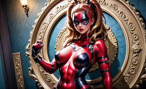Sexy girl deadpool,  physical art, maximalism, traditional, antique,