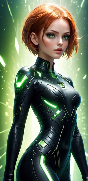 (dreamlikeart:1.3), (redshift style:0.8), illustration, 1woman, female portrait, solo, closeup, sexy, ginger, short bobcut, green eyes, black futuristic bodysuit, highly detailed woman, perfect eyes, perfectly detailed face, sci-fi, spaceship, lifelike texture, trending on deviantart, sharp focus, (subsurface light scattering, ray tracing:1.2), diffused lighting, soft shadows, cinematic ambient, amazed, loving, looking side, kodak professional metallic