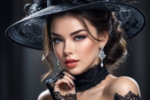 Beautiful brunette, black hat, wearing black lace gloves, Romantic makeup, black and white speedpaint with large strokes and splashes of paint. add shadows and reflections, highly detailed, vibrant, production cinematic character render, hyper-realistic high-quality model, HDR, 3d, 8K, ultra high quality. Digital Art by AlPacifista, Miki Asai Macro photography, close-up, hyper detailed, trending on artstation, sharp focus, studio photo, intricate details, highly detailed, by greg rutkowski
,SDXL