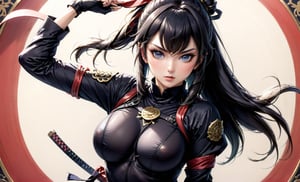 Sexy Ninja  physical art, maximalism, traditional, antique,(anime),2D