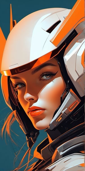 a close up of a girl wearing a helmet, cyberpunk art, inspired by Tom Whalen, beautiful android woman, orange metal ears, vector artwork, martin ansin