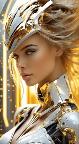 digital art images of beautiful with good form woman in futuristic cybernetic armor, beautiful golden hair , in the style of 32k uhd