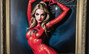 Sexy spidergirl,  physical art, maximalism, traditional, antique
