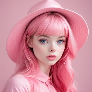 there is a woman with a pink hat on her head, smooth pink skin, pale fair skin!!, pink face, glowing pink face, pink girl, pink skin, some pink, amouranth, covered in pink flesh, belle delphine, pink lips, angelawhite, very pale white skin, very very pale white skin, long pointy pink nose