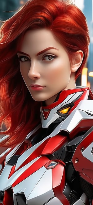(((masterpiece))), (((best quality))), (((ultra-detailed)), red hair, Rebin, Tekkaman, androgynous, casual wear, short hair, combed hair, detailed background, modern city background realistic image
