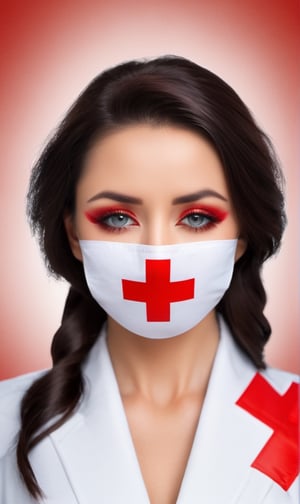 a woman with a red cross painted over her mouth, closed mouth, orwellian style, author unknown, witness stand, pinterest and shutterstock, world of the silence, vril, connectedness, red ribbon, censored, zen