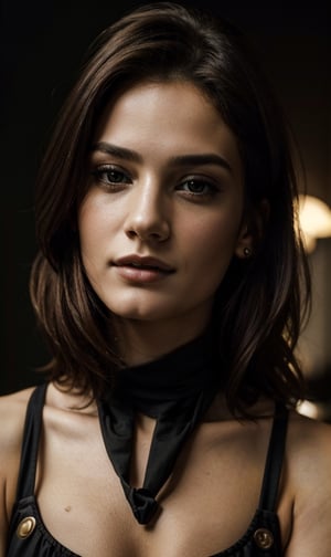  woman  (close-up, pro photograph of a 21 year old woman), (highly detailed face:1.4) (smile:0.7) (background inside dark, moody, private study:1.3) , POV, nikon d850, film stock photograph ,4 kodak portra 400 ,camera f1.6 lens ,rich colors ,hyper realistic ,lifelike texture, dramatic lighting , cinestill 800, 