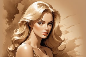 Beautiful blonde woman in the style of Boris Vallejo, in sepia tones, a pencil drawing portrait with brush strokes, soft lighting, a full body with her head resting on her hands, a romantic and mysterious atmosphere, a vintage and classic beauty in an elegant pose with a detailed facial expression.

























,Comic Book-Style 2d,Flat vector art