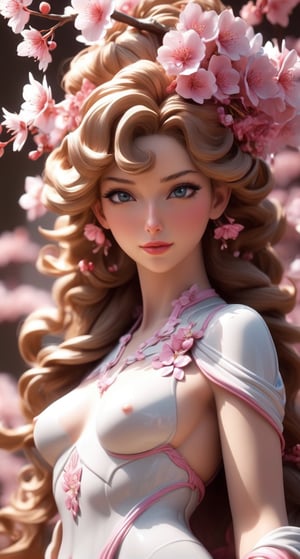 close-up upper body portrait: milk streams flooding sinful living flower statue of Venus in a flowing robe of sakura flowers anime style glittering glamor bright pink voluptuous attractive detailed eyecandy breathtaking masterpiece perfect crafted flower statue created by Michelangelo polished intricate sakura cinema epic 4d epic master crafted hyper-detailed portrait dynamic volumetric lighting hyper-realistic photorealistic octane render, by greg rutkowski, perfect detailed face, perfect detailed hair, perfect composition, symmetry