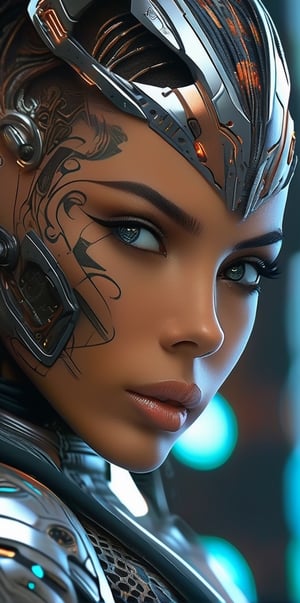 a close up of a woman with tattoos on her face, beautiful female neuromancer, beautiful cyborg woman, beautiful cyborg girl, beautiful alluring female cyborg, beautiful female cyborg, trending digital fantasy art, extraordinarily detailed woman, by Jan Tengnagel, beautiful cyberpunk girl face, stunning digital art, exquisite digital art, exquisite digital illustration, digital art fantasy art