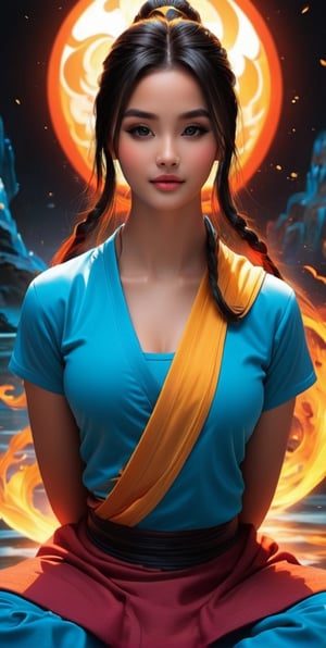 avatar: last airbender'd love you to go find this cute  while looking down and meditating, do your, in the style of edward cucuel, vibrant colorism, joe madureira, anime aesthetic, photo-realistic, idealized