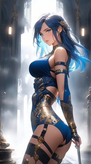 (FHD), Full HD, 16K, (Masterpiece), (character),(Anime character), Ultra detailed,cyborg,cyberpunk,highly detailed, golden filigree, intricate motif, sunlight, blushing, loving gaze, light blue, full body pose, ultra detailed posture, fantasy, fantasy environment, score_9, score_8_up, score_7_up, score_6_up, (masterpiece, best quality, ultra-detailed), anatomically correct,  dark blue long hair,blue eyes, female, front view, chrome armour, solo, big breast, indoors, dark clound palace,at night, foggy atmosphere, dark atmosphere, (thigh straps),silver legend blade,silver power orra, , CMYK colors, backlighting, misty light, highly detailed, grandeur and awe, cinematic, stunning visual masterpiece, double exposure, best quality, 32k, yly.png
  