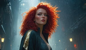 Queen of the night, goddess, Red hair, predatory look, by adrianus eversen and pascal blanche and rutkowski repin and Jean-Baptiste Monge and wlop, natural red hair, an ultra hd detailed painting, digital art, dust particles, beautiful, glittering, filigree, rim lighting, lights, extremely magic, surreal, fantasy, digital art, drops, artgerm and james jean, cinematic, by pascal blanche, rutkowski repin, artstation, hyperrealism painting, concept art of detailed character design, matte painting, 8K resolution, blade runner
