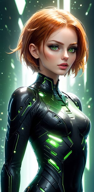 (dreamlikeart:1.3), (redshift style:0.8), illustration, 1woman, female portrait, solo, closeup, sexy, ginger, short bobcut, green eyes, black futuristic bodysuit, highly detailed woman, perfect eyes, perfectly detailed face, sci-fi, spaceship, lifelike texture, trending on deviantart, sharp focus, (subsurface light scattering, ray tracing:1.2), diffused lighting, soft shadows, cinematic ambient, amazed, loving, looking side, kodak professional metallic