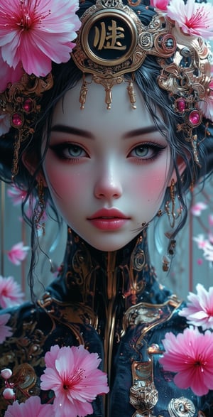 An ethereal cybernetic geisha, adorned with intricate circuit patterns and holographic cherry blossoms dancing around her. This stunning digital painting captures the essence of traditional Japanese beauty infused with futuristic elements. The image is a mesmerizing blend of vibrant colors and intricate details, perfectly blending organic and technological aesthetics. The exquisite craftsmanship and attention to detail make this augmented reality overlay a true masterpiece in the realm of digital anime art.
,illustr3alFlux,ILLUSTRANIME,REALNIME