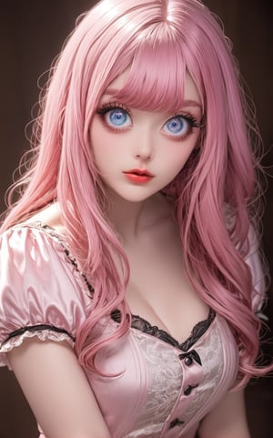 (Antique style, girly, pink hair, Blue eyes, big eyes)
