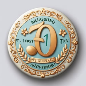 Beautiful badge design, unique and gorgeous blessing,decorative text:’’TA’’, text:’’1st Anniversary’’