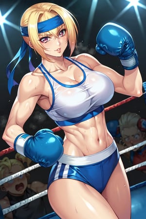 score_9, score_8_up, score_7_up, score_6_up, BREAK source_anime, by aoi nagisa \(metalder\), 1girl, tank top, headband, boxing girl, boxing ring, blue short, boxing gloves, masterpiece, best quality, very aesthetic, absurdres